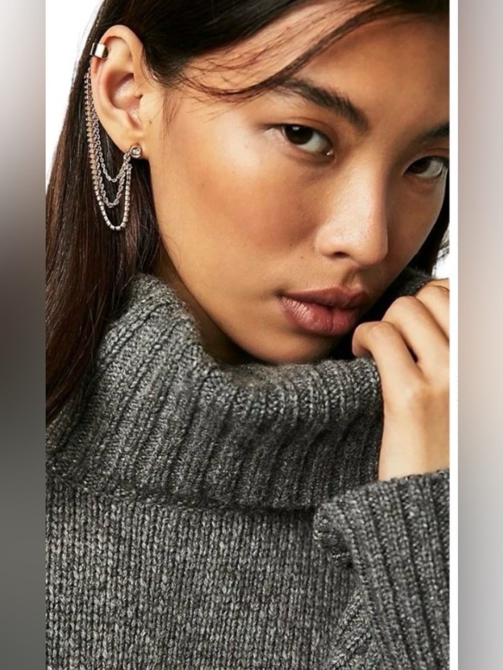 Free People Gunmetal Multi-Chain Ear Cuff with Amber Bead